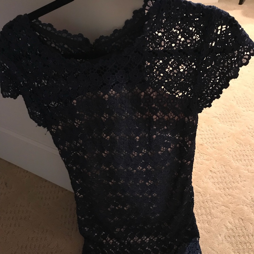 Blue Lace dress attaches with a gold slip.